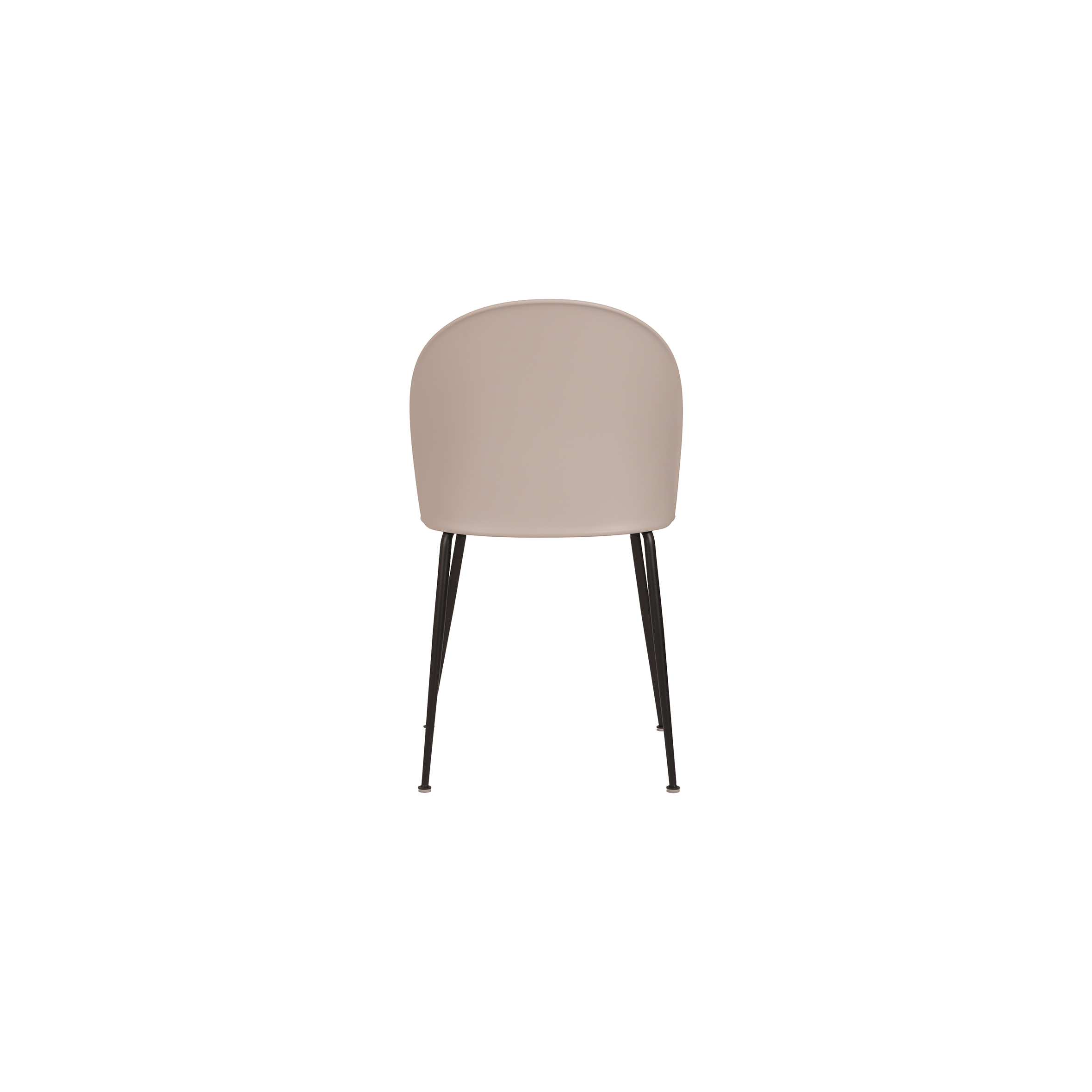 Modern minimalist chair with a smooth, beige curved seat and backrest. It has sleek black metal legs, giving off a simple, contemporary vibe.