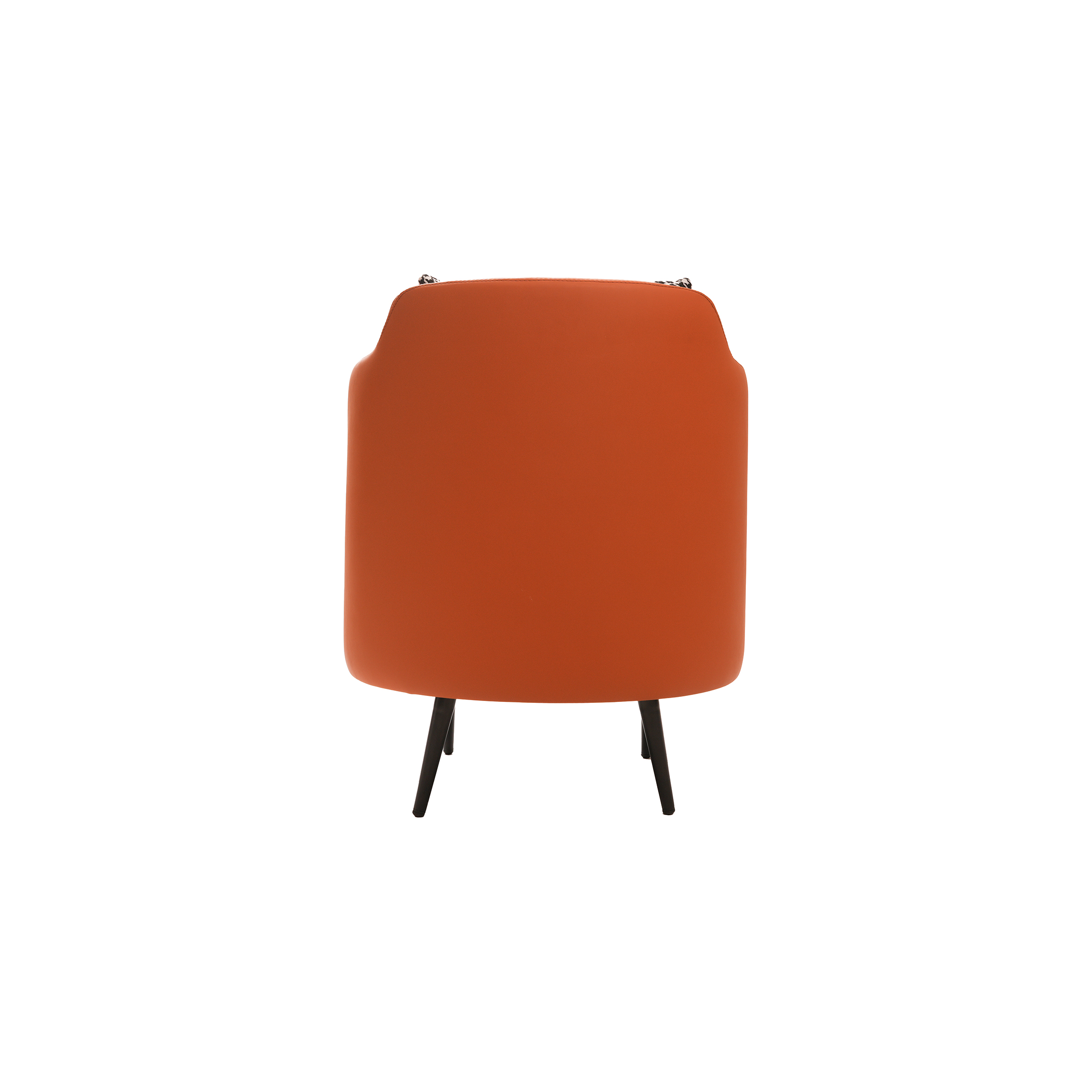 A stylish armchair with brown leather sides, black wooden legs, and houndstooth fabric on the seat and cushion, conveying a modern, cozy vibe.