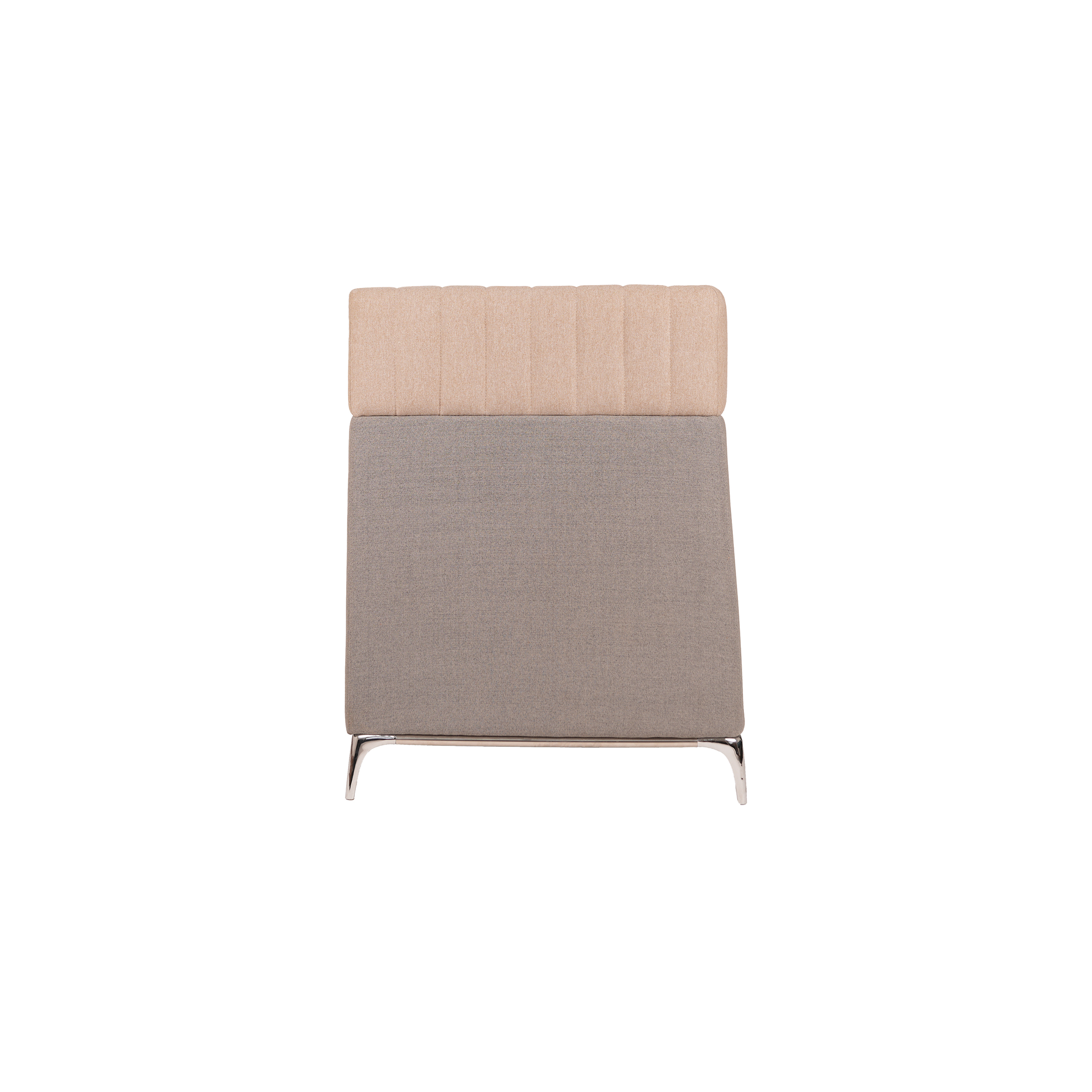 Luxurious, modern two-seater sofa with high back and sides, featuring beige cushions and a gray exterior. It exudes comfort and sophistication.