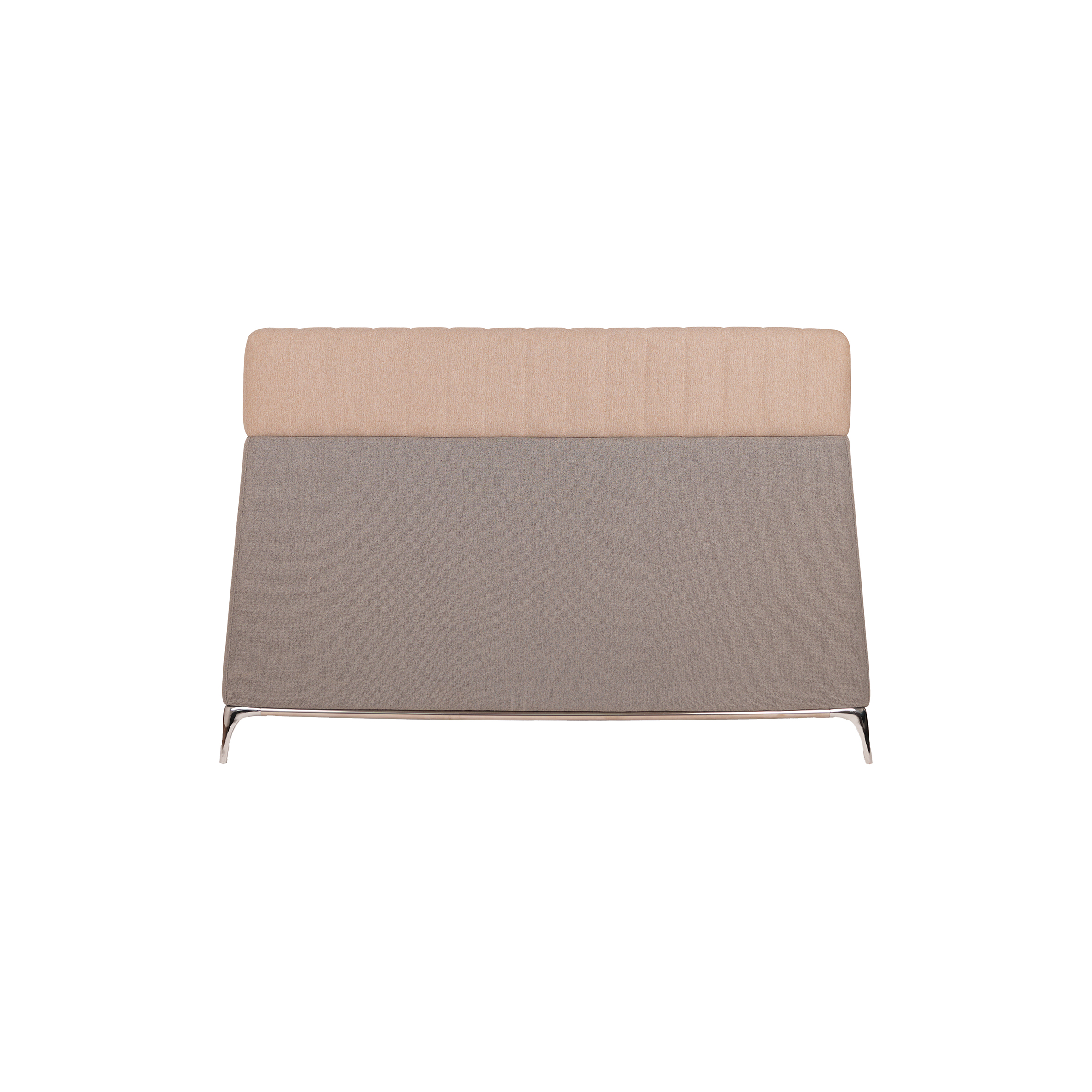 Luxurious, modern two-seater sofa with high back and sides, featuring beige cushions and a gray exterior. It exudes comfort and sophistication.