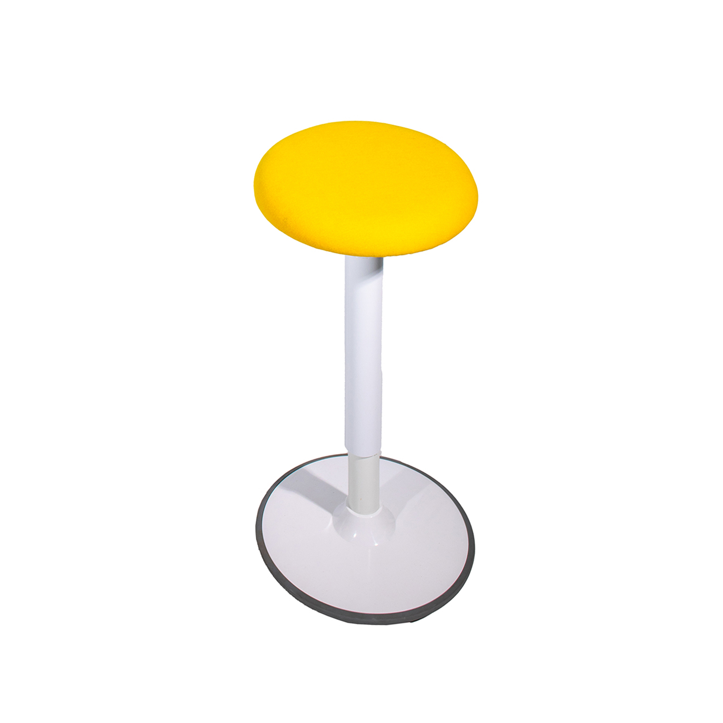 A modern stool with a bright yellow round seat and a sleek white base. The design is contemporary and minimalistic, creating a cheerful and stylish tone.